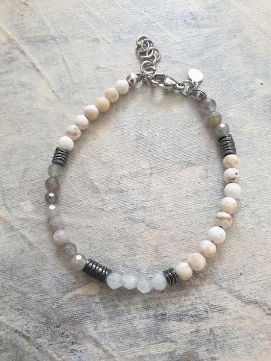 Bransoletka NEO howlit, labradoryt, kamień księżycowy, hematyt