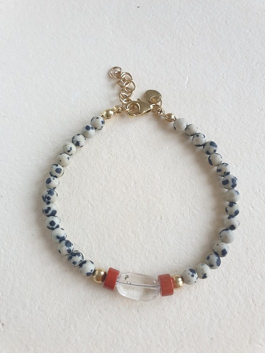 Bransoletka ROOTS jaspis dalmatyński, kryształ górski, jaspis czerwony