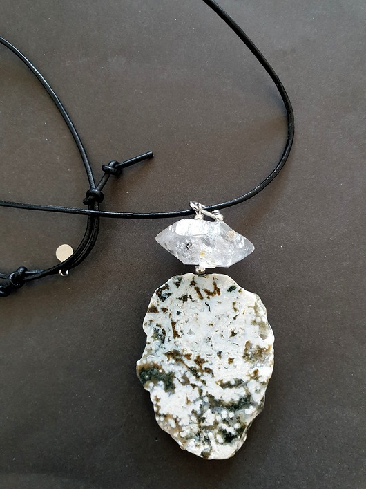 Wisior RAW kryształ herkimer, jaspis czerwony