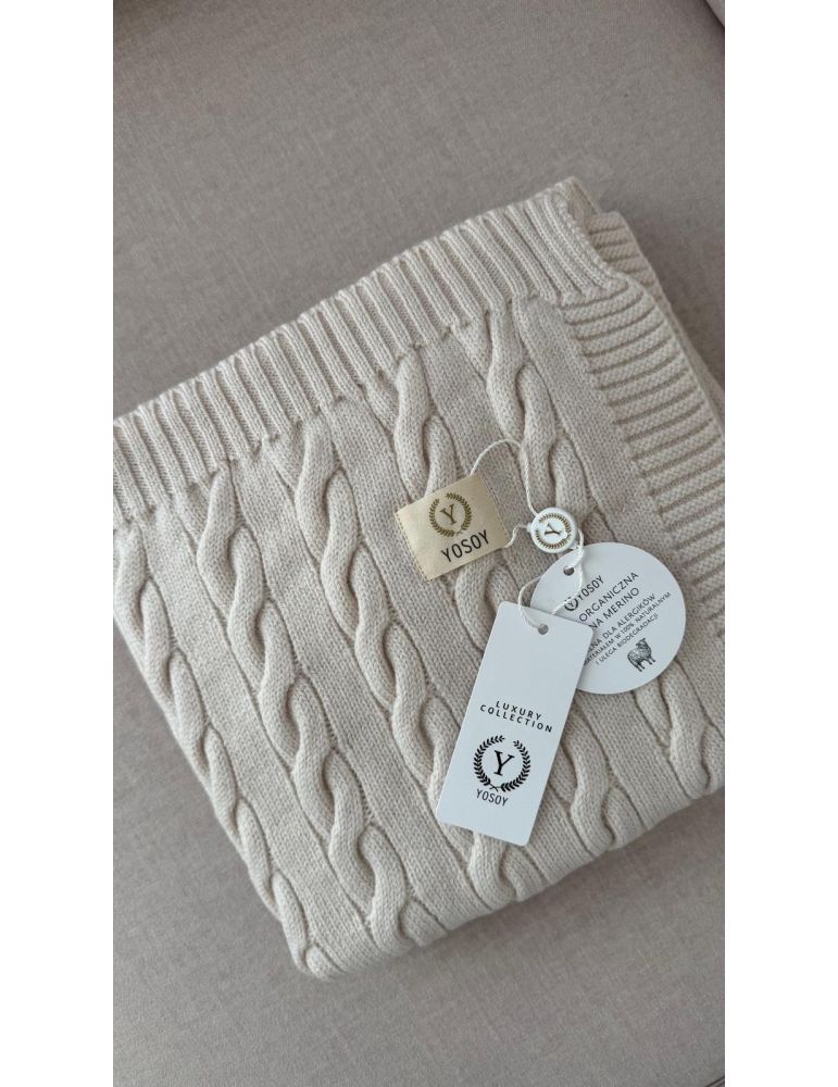 Yosoy Koc dziany 100% merino wool warkocz kremowy