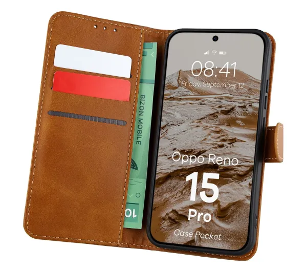 Bizon Case Pocket do Oppo Reno 15 Pro Brązowy