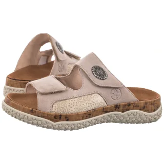 Klapki Beżowe V0302-60 Beige (RI388-a) Rieker