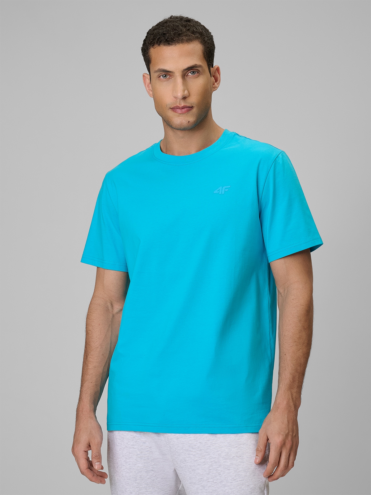 4F T-shirt regular gładki męski - niebieski XXL