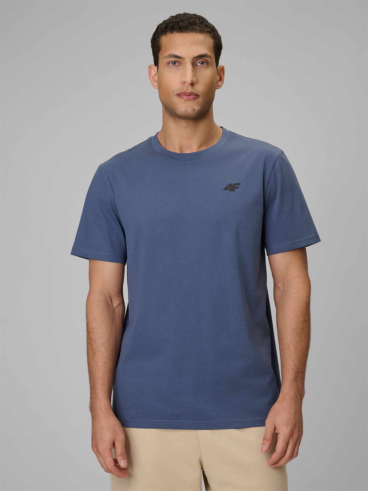 4F T-shirt regular gładki męski - granatowy XXL