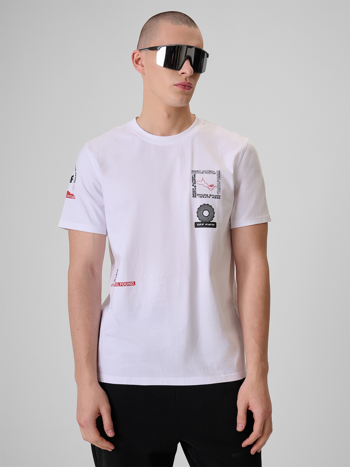 4F T-shirt regular z nadrukiem męski - biały XL