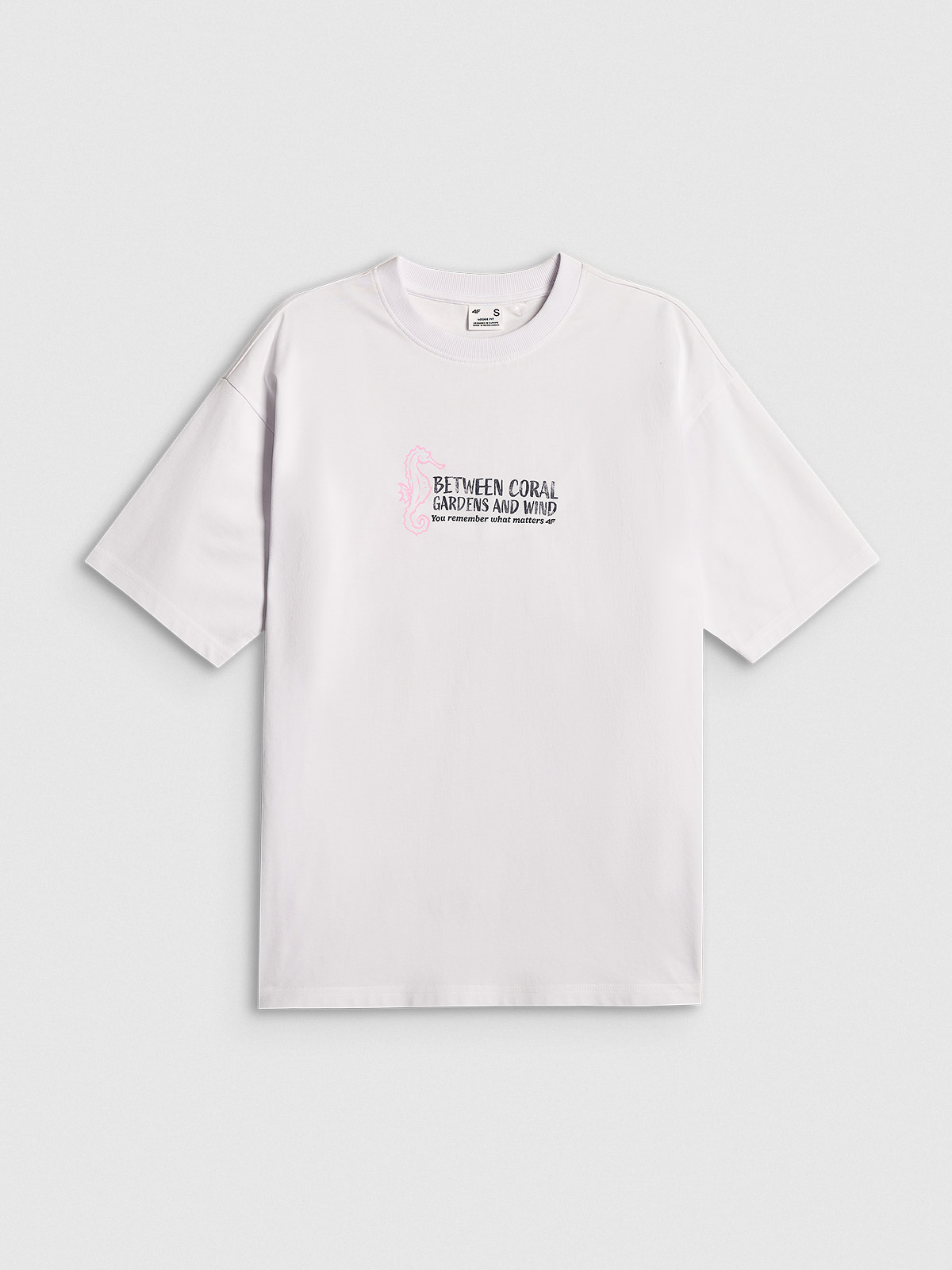 4F T-shirt loose z nadrukiem damski - biały S