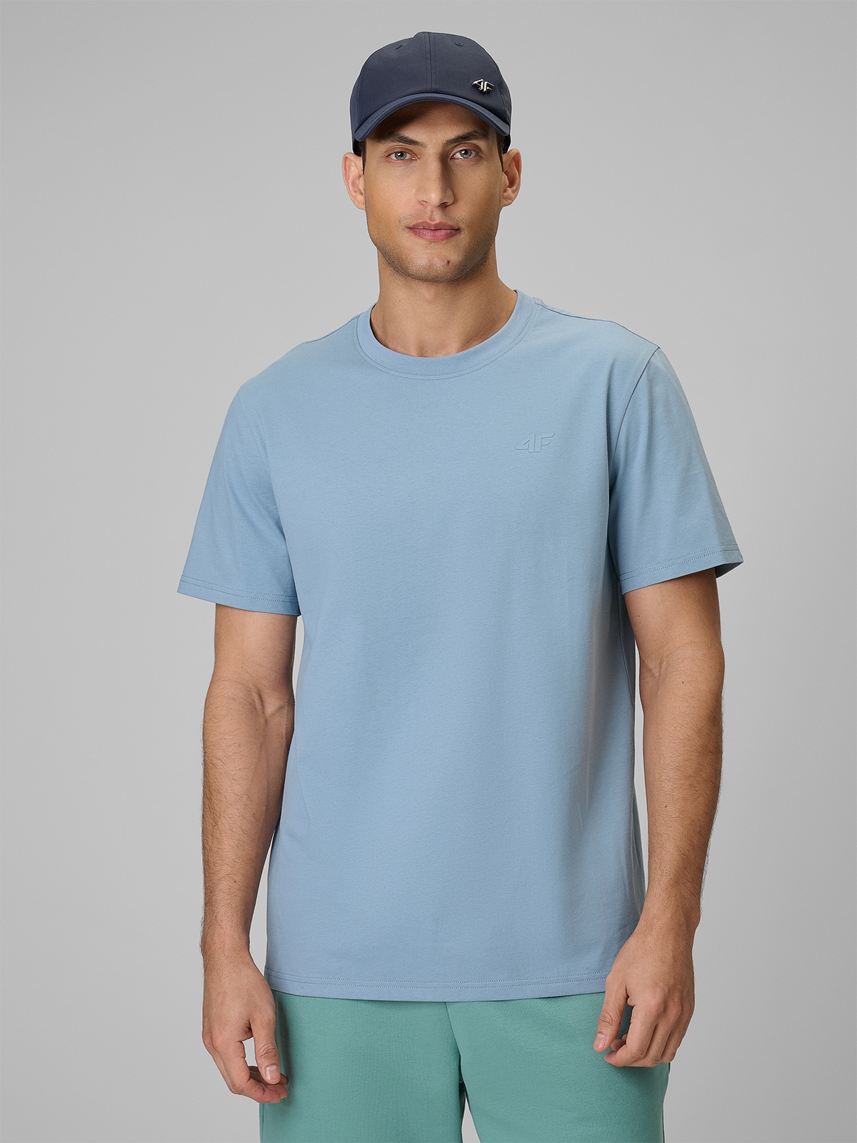 4F T-shirt regular gładki męski - niebieski XL