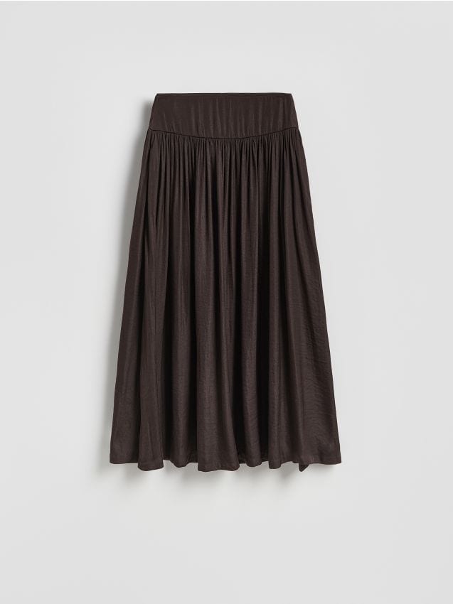 Reserved - Plisowana spódnica midi - ciemnobrązowy