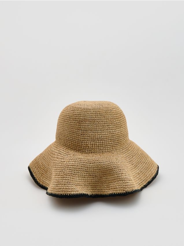 Reserved - Pleciony kapelusz z rafii - kremowy
