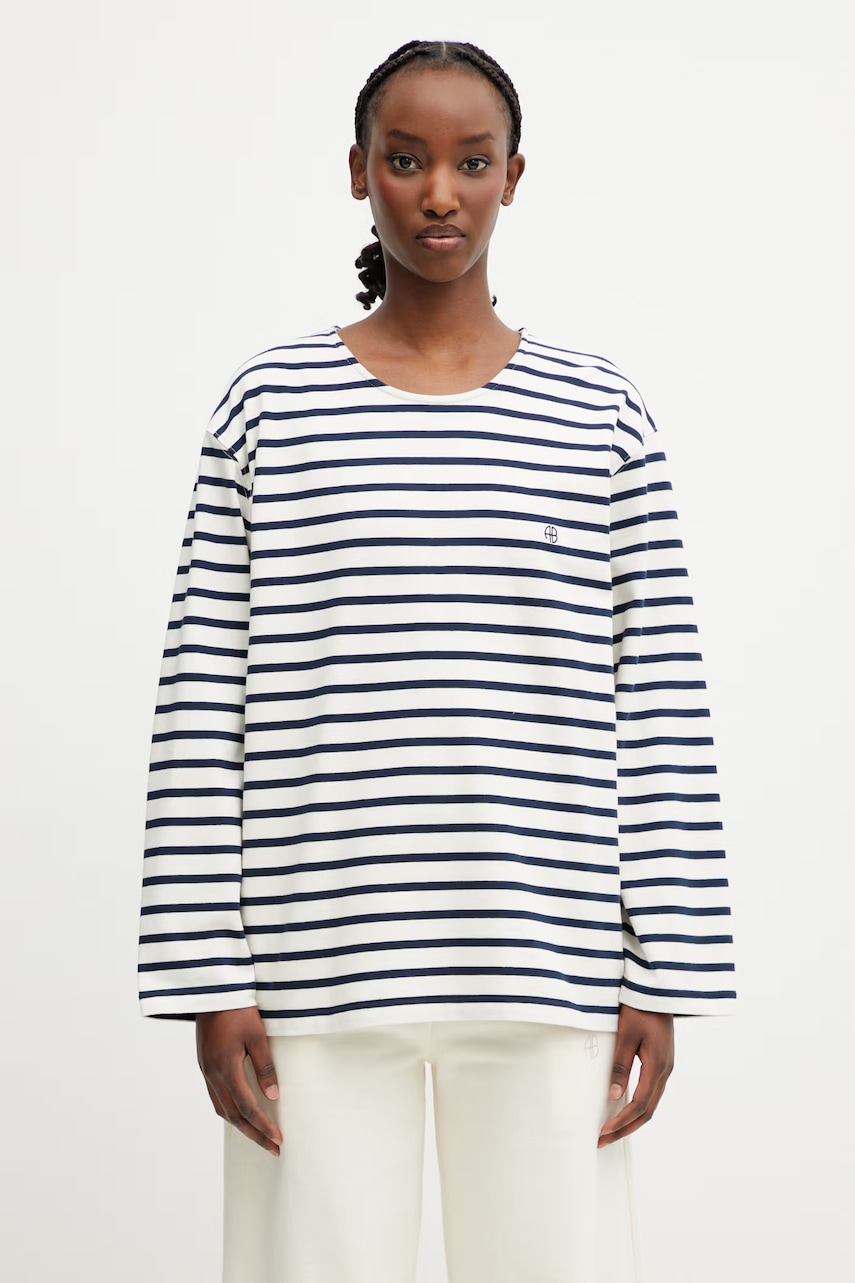 Anine Bing longsleeve damski bawełniany NEWTON TEE ANINE BING - NAVY STRIPE