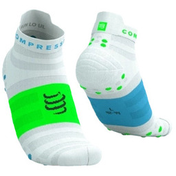 COMPRESSPORT Skarpety PRORACING SOCKS V4 ULTRALIGHT RUN LOW White/Norse Blue/Neon Green