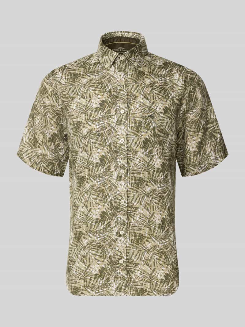 Koszula lniana w kroju slim fit z kołnierzykiem typu button-down