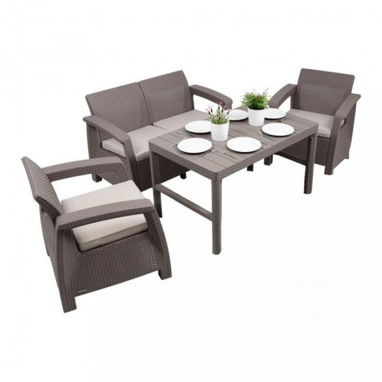 Curver Zestaw mebli ogrodowych Corfu Lyon Duo 4+1 w kolorze cappuccino
