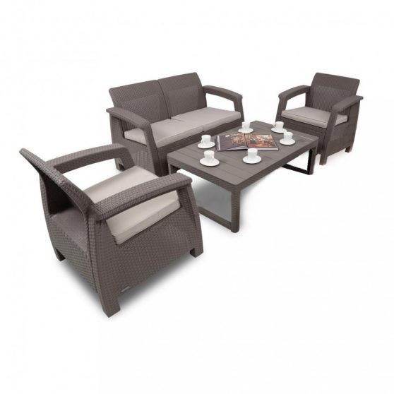 Curver Zestaw mebli ogrodowych Corfu Lyon II Duo 4+1 w kolorze cappuccino