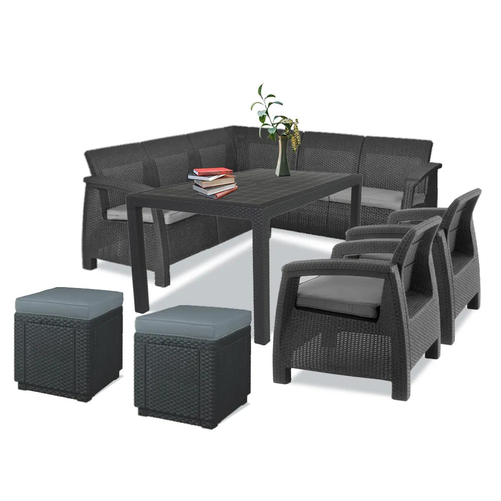 Curver Zestaw mebli ogrodowych Corfu Relax duo cube grafitowy