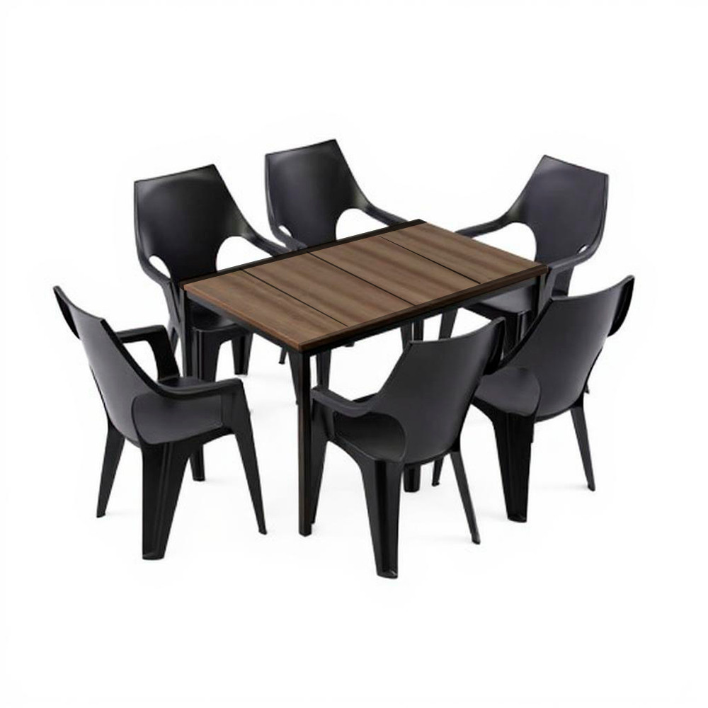 Curver Zestaw mebli ogrodowych Parker 6+1 orzech-grafit