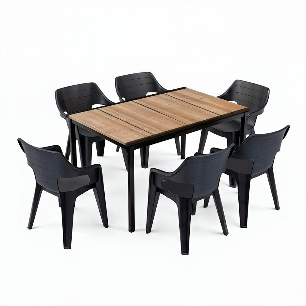 Curver Zestaw mebli ogrodowych Ravello 6+1 popielato-czarny