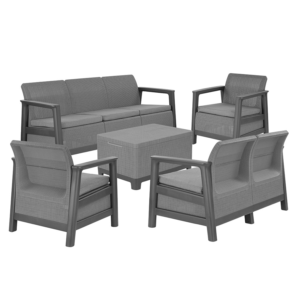 Curver Zestaw mebli ogrodowych Scandi Big linea duo z jutowym stołem do przechowywania grafitowo-chłodnoszary