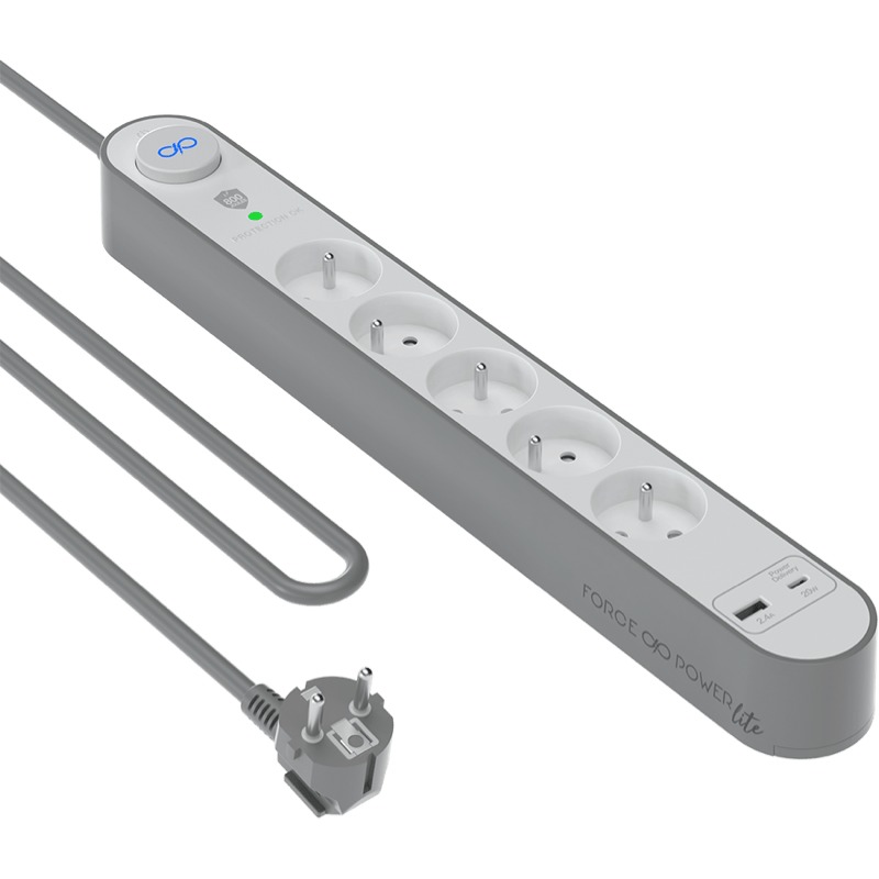 Big Ben Listwa przeciwprzepięciowa Force Power Lite 5 gniazd + USB A i USB C Biały