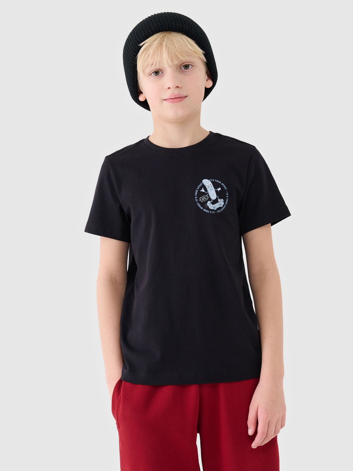 4F T-shirt regular z nadrukiem chłopięcy - czarny 152 (11-12 lat)