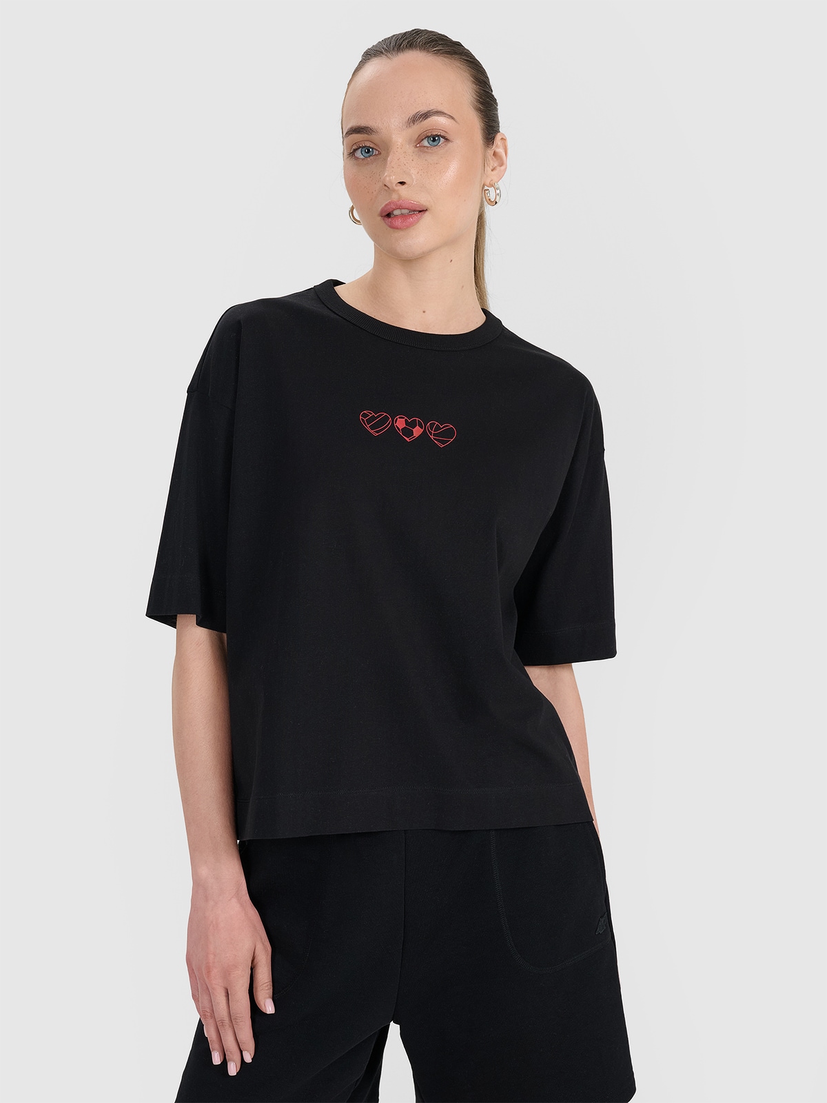 4F T-shirt oversize z nadrukiem damski - czarny L