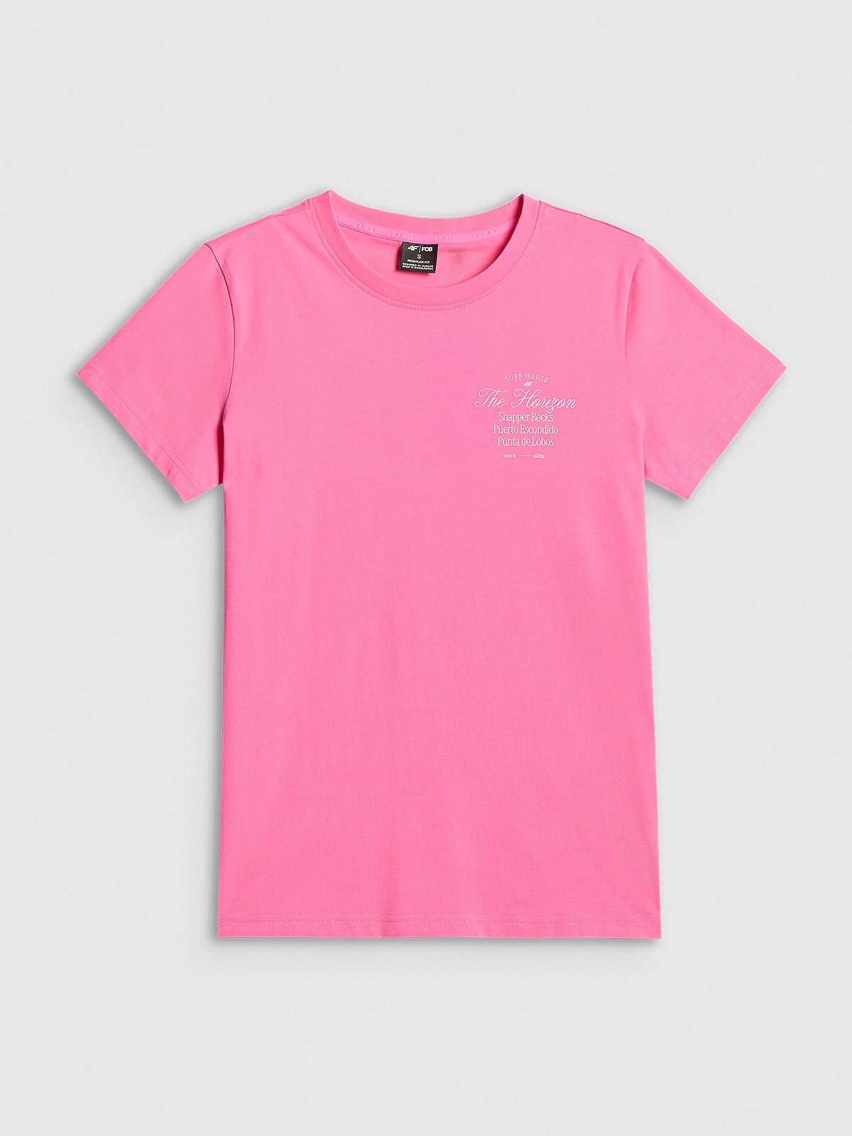 4F T-shirt regular z nadrukiem damski - różowy XXL
