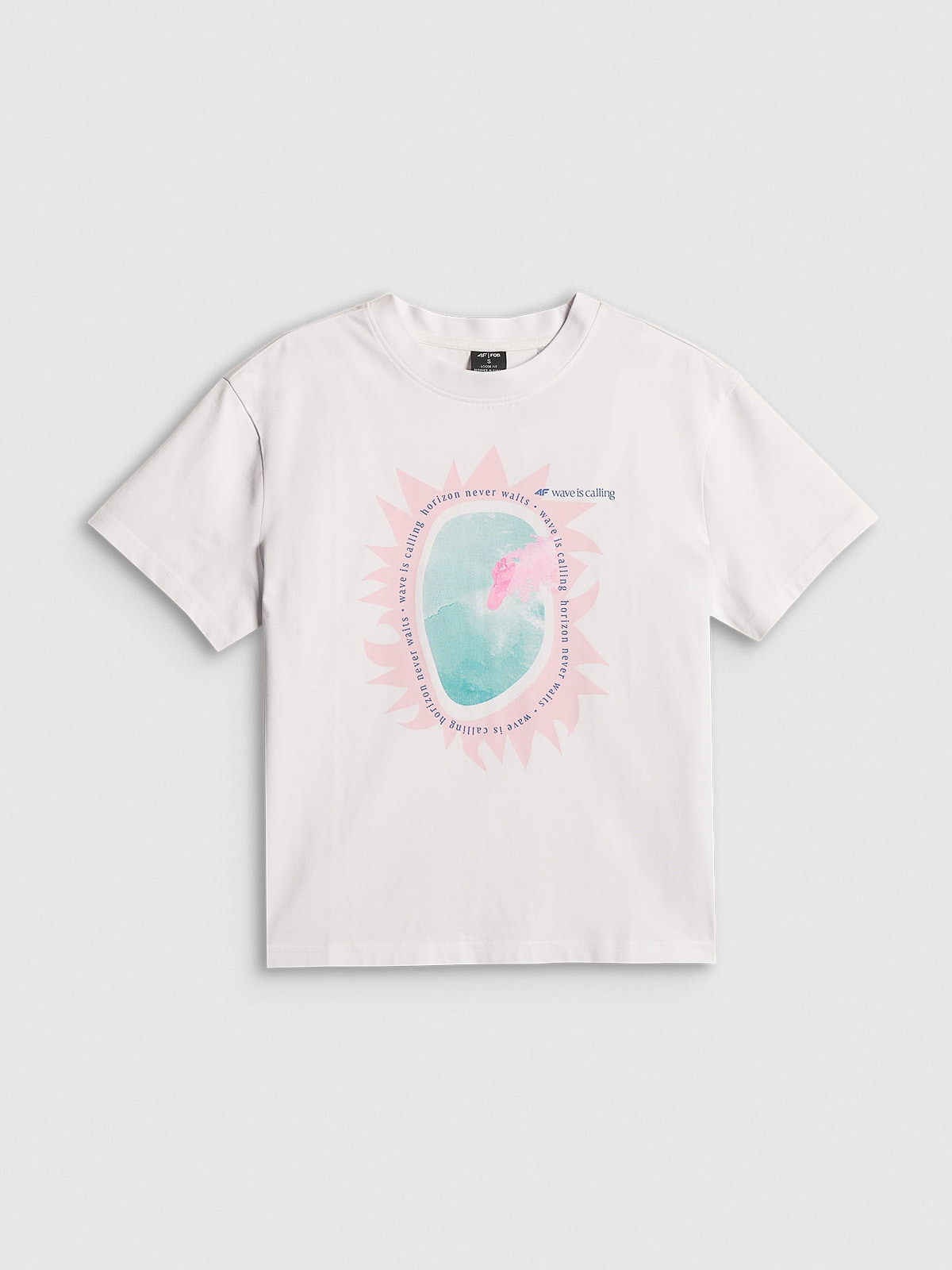 4F T-shirt loose z nadrukiem damski - biały XS