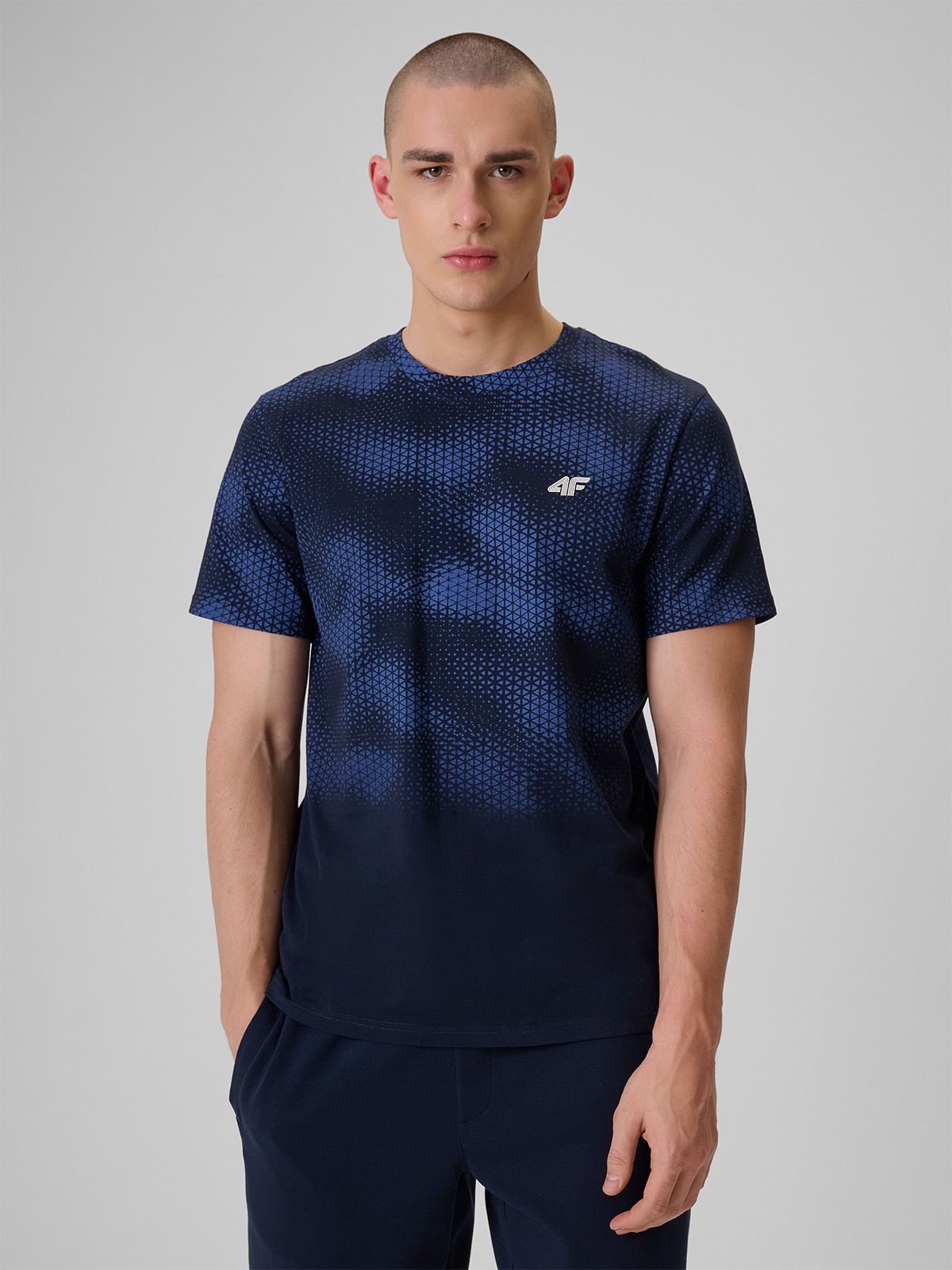4F T-shirt regular z nadrukiem męski - granatowy S