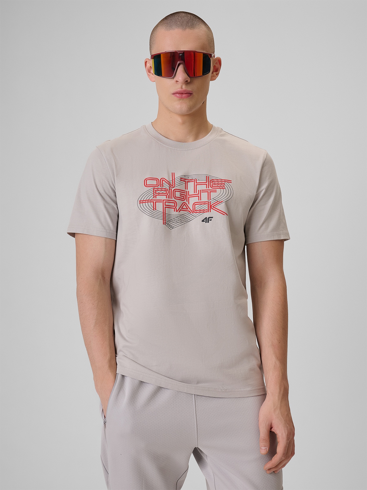 4F T-shirt regular z nadrukiem męski - szary XL