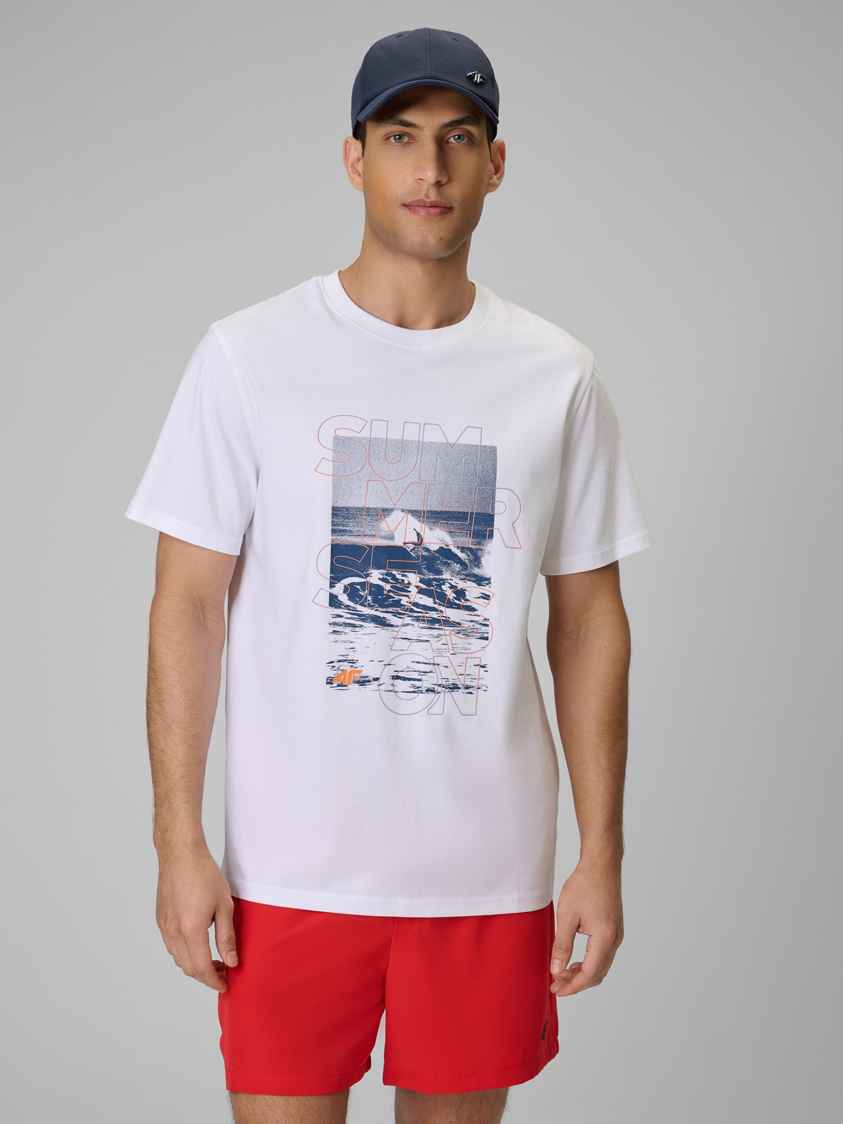 4F T-shirt regular z nadrukiem męski - biały S