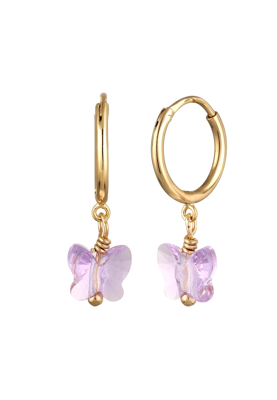 Elli Creolen Schmetterling Glas Kristalle Lila 925 Sterling Silber vergoldet Kolczyki 1 ct Damski