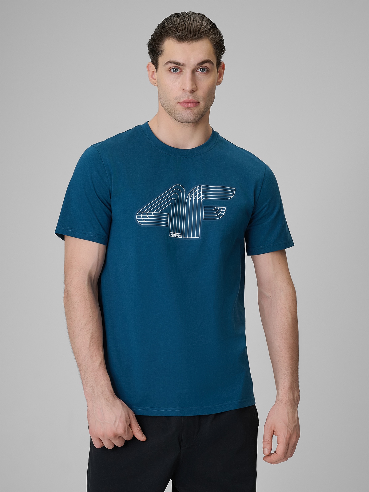 4F T-shirt regular z nadrukiem męski - turkusowy XXL