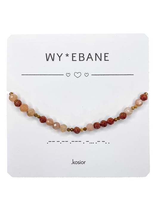 Bransoletka z alfabetem Morse jaspis obrazkowy, kamień słoneczny