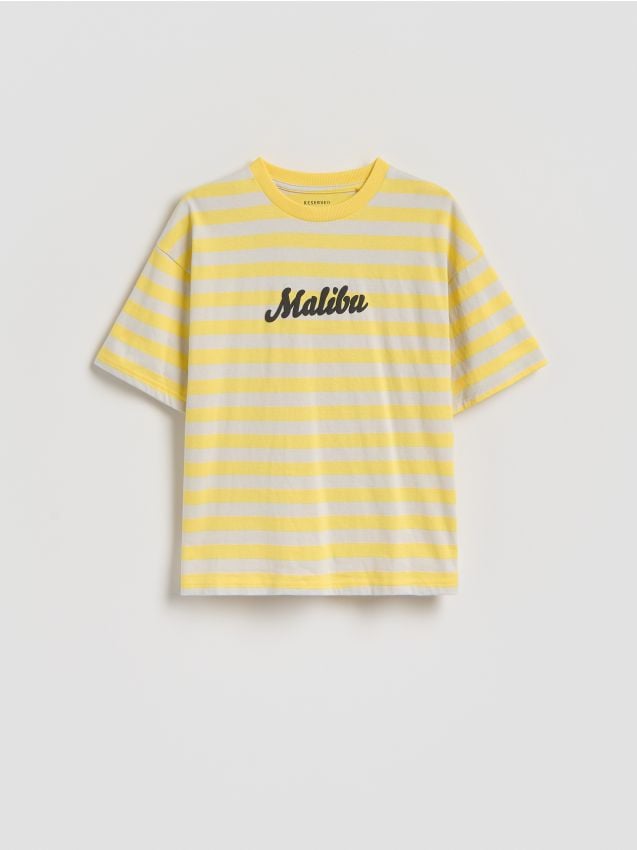 Reserved - Bawełniany t-shirt z nadrukiem - żółty