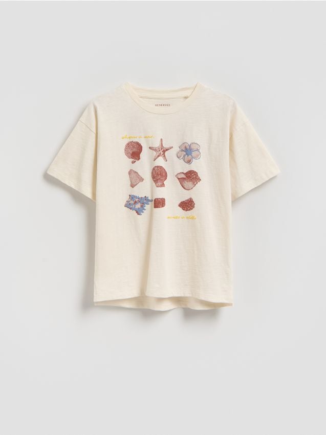 Reserved - T-shirt z nadrukiem - kremowy