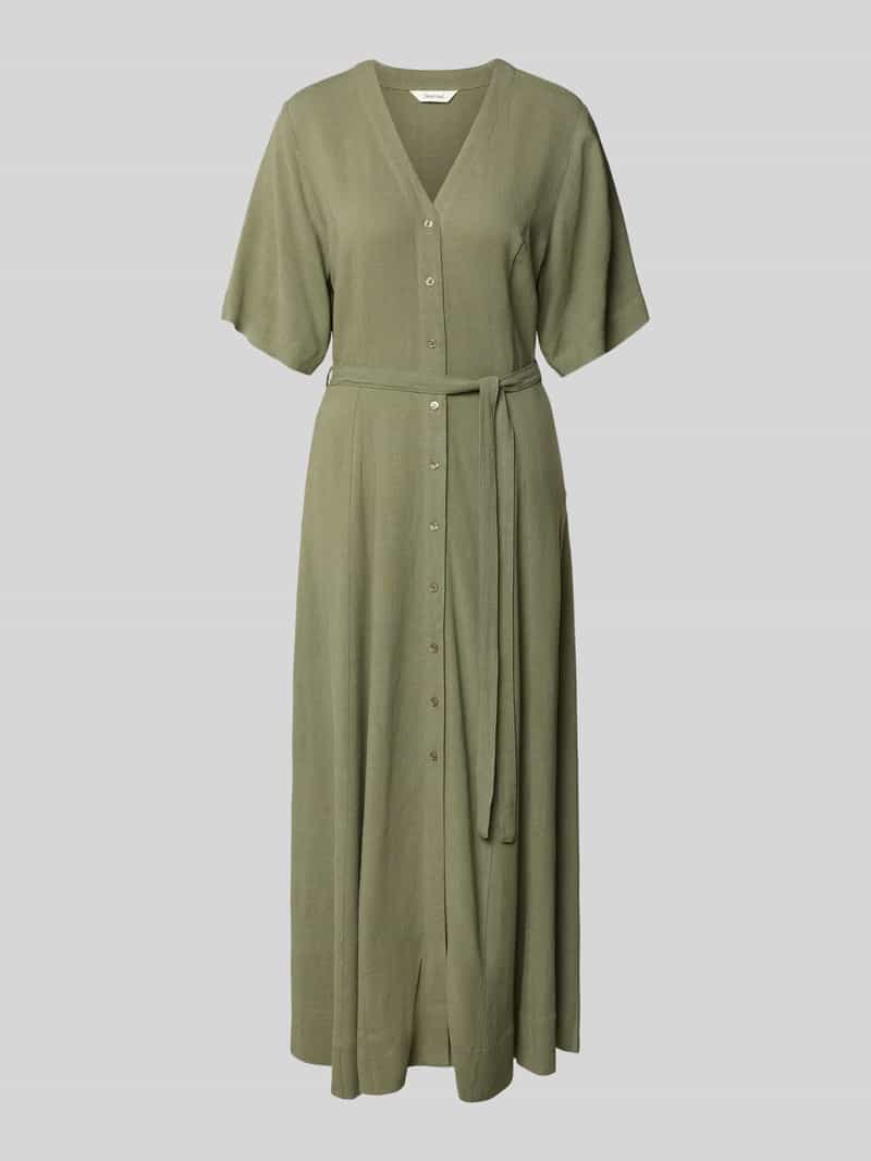 Sukienka lniana o kroju regular fit z dekoltem w serek model 'VIVA'