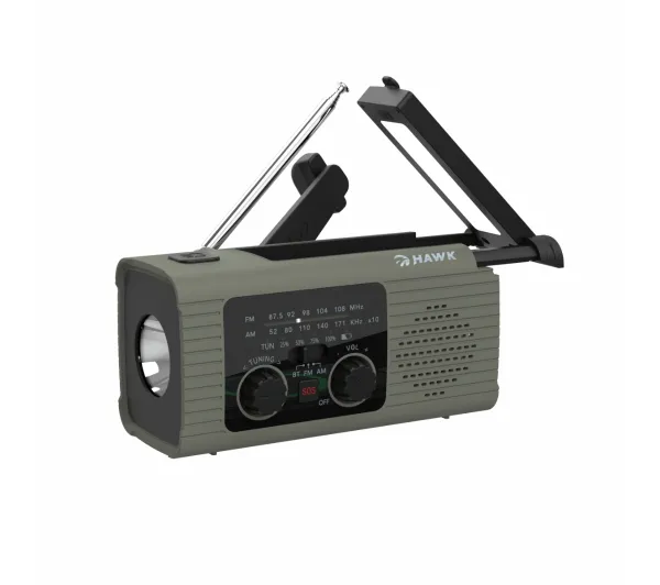 Hawk Expedition R10 Na korbkę, Solarne, Latarka, Radio FM Szary