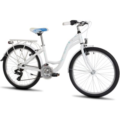 Rower młodzieżowy ROMET Panda 1 E 24 cale dla dziewczynki Biało-niebieski