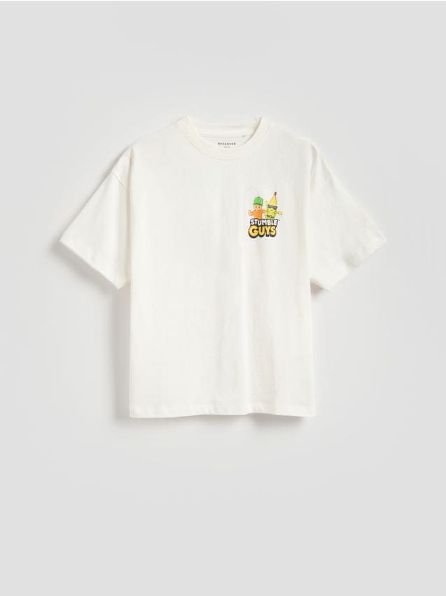 Reserved - T-shirt Stumble Guys - złamana biel