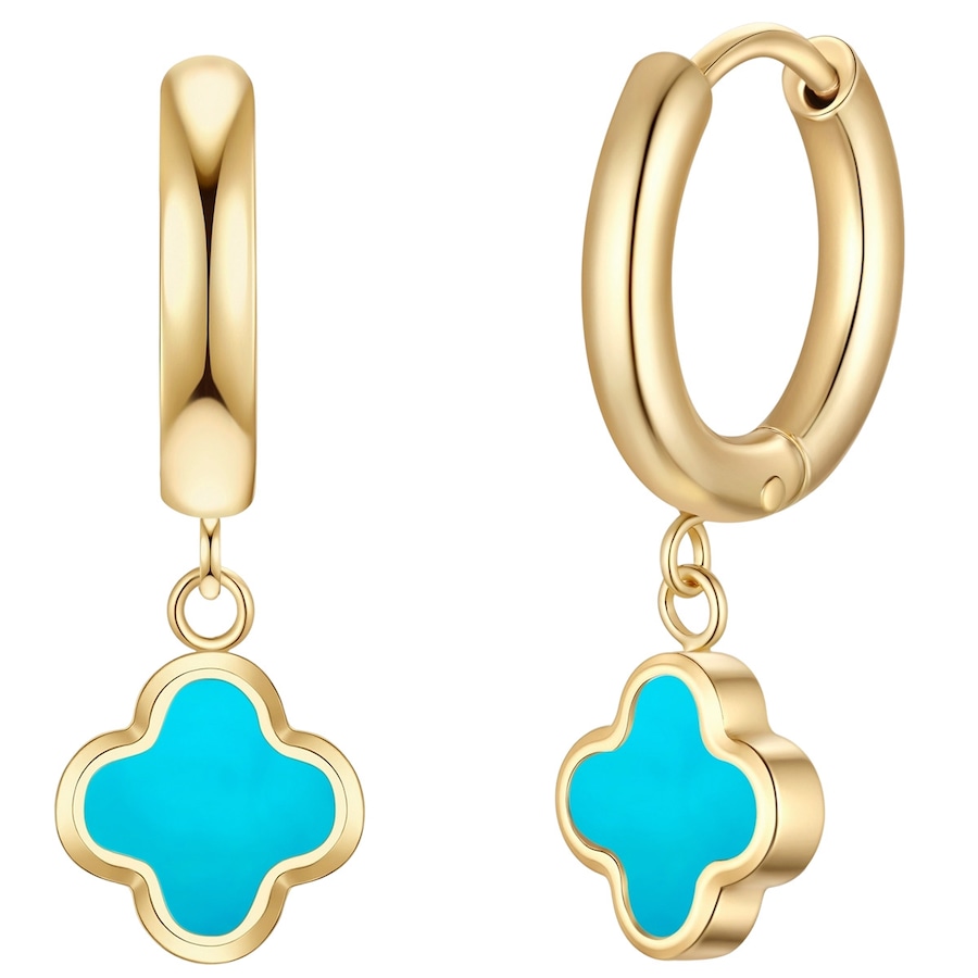 Glanzstücke München Kolczyki Creolen koniczyna ze stali nierdzewnej w zlocie z turkusem (synth.) 1 ct Damski