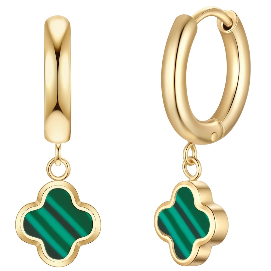 Glanzstücke München Kolczyki Creolen koniczyna ze stali nierdzewnej w zlocie z malachitem (synth.) 1 ct Damski