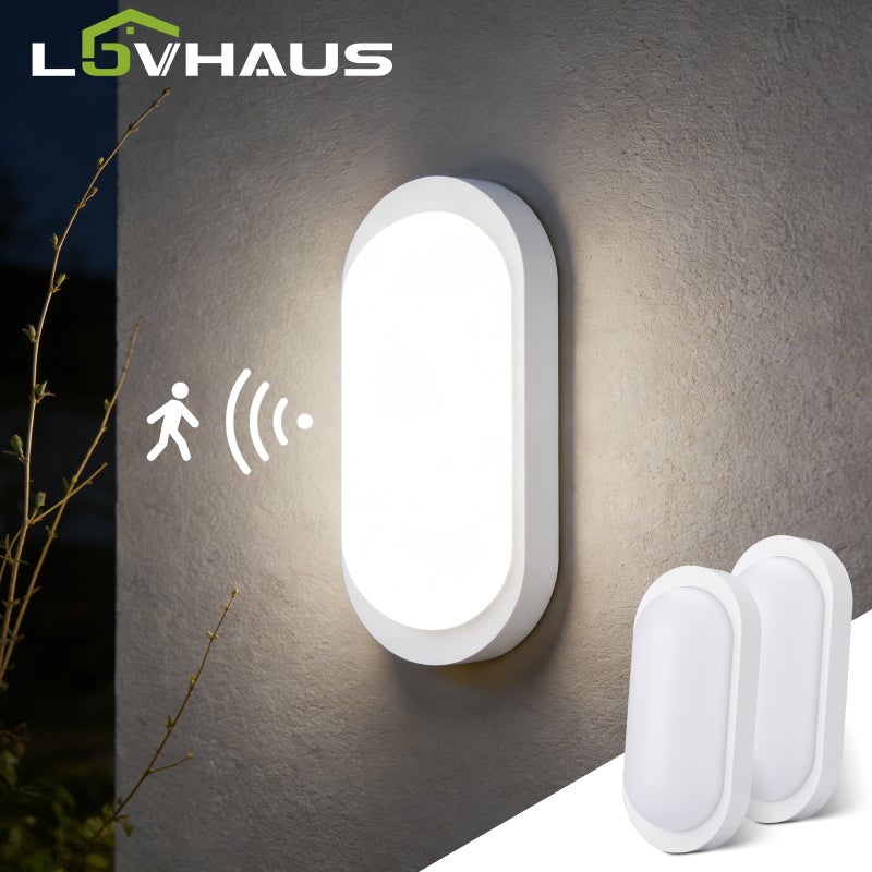Kinkiet LED do wnętrz/na zewnątrz z czujnikiem, Lampa łazienkowa, Biały, PC, Nowoczesna, IP65, 1080LM, 4000K, Zestaw 2 szt., LOVHAUS