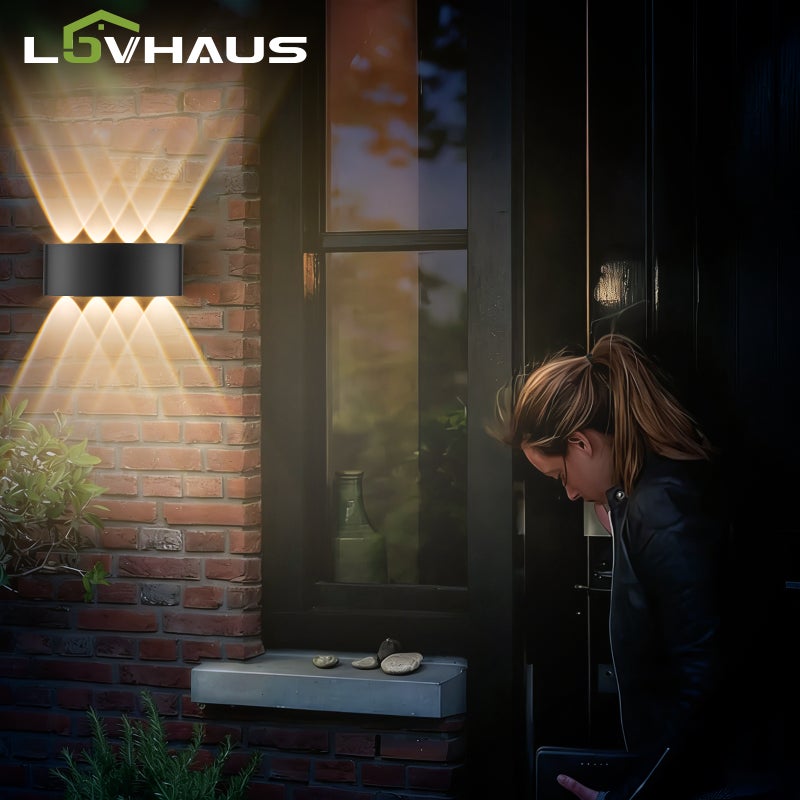 Kinkiet LED do wnętrz/na zewnątrz z podłączeniem elektrycznym, Lampa łazienkowa, Czarny, Aluminium, Nowoczesna, IP65, 640LM, 3000K, LOVHAUS