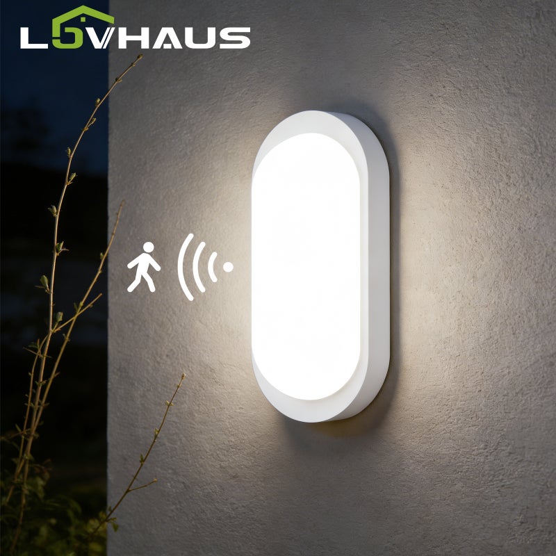 Kinkiet LED do wnętrz/na zewnątrz z czujnikiem, Lampa łazienkowa, Biały, PC, Nowoczesna, IP65, 1080LM, 4000K, LOVHAUS