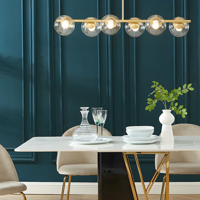 Lampa wisząca ze szczotkowanego mosiądzu z 6 kloszami ze szkła w stylu vintage – szer. 128 cm – YUKON