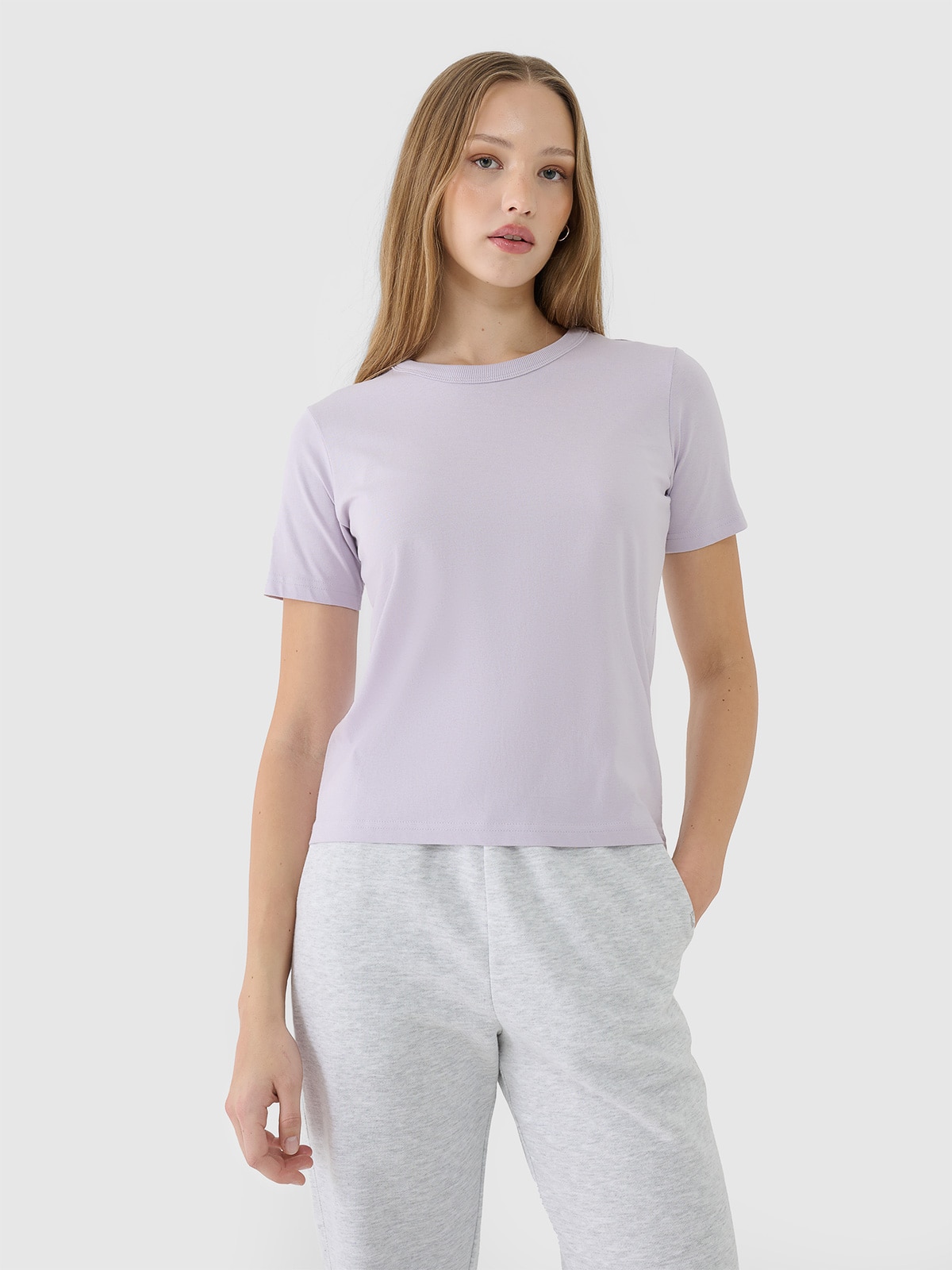 4F T-shirt regular gładki damski - fioletowy XS