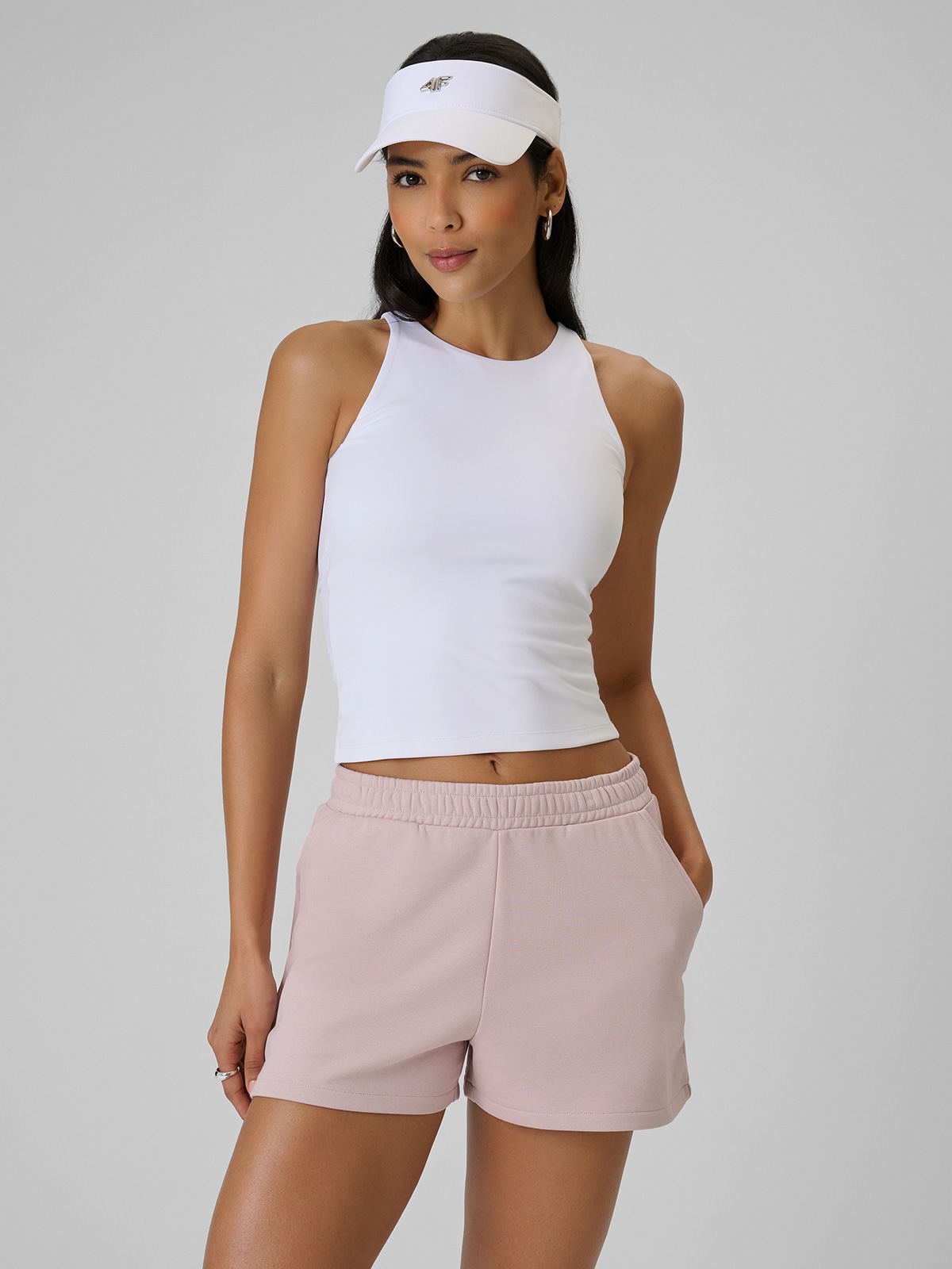 4F Koszulka bez rękawów slim gładka damska - biała XS