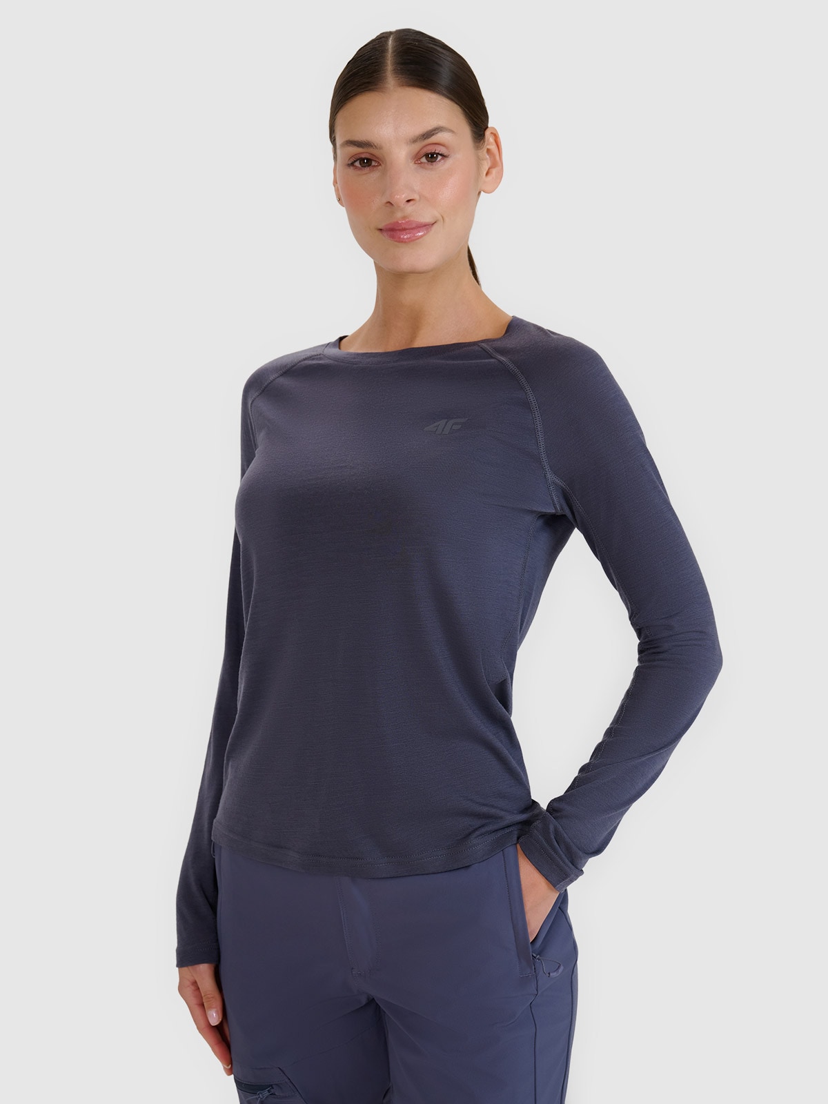 4F Longsleeve trekkingowy szybkoschnący z wełną Merino damski - szary M