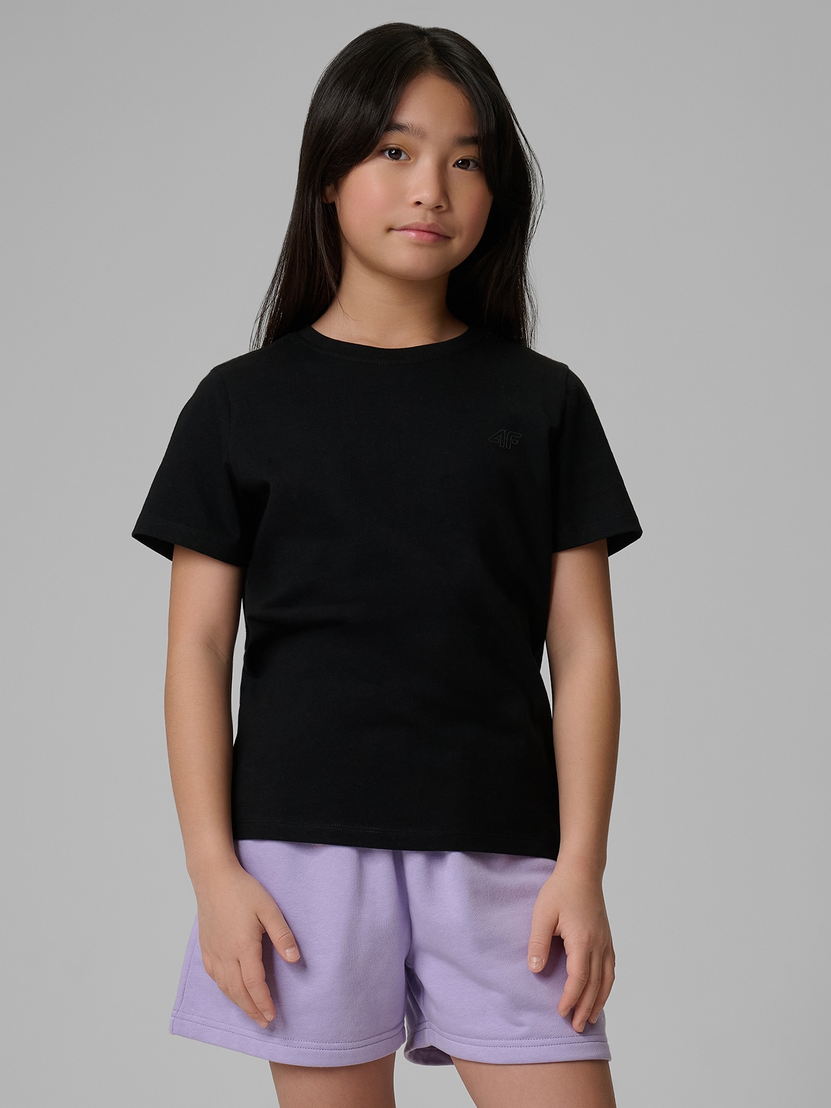 4F T-shirt regular gładki dziewczęcy - czarny 164 (13-14 lat)