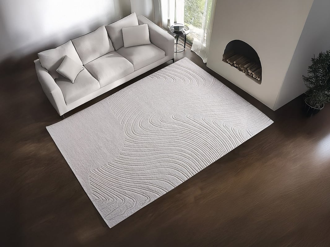 Dywan z wypukłym abstrakcyjnym wzorem ręcznie tuftowany 100% wełny - 160 x 230 cm - Kość słoniowa - CELESTIA